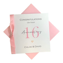 Load image into Gallery viewer, 16th Wedding Anniversary Card - Silver Holloware 16 Year Sixteenth Greeting Card Gift Wife Husband Parents Couple Friends - Ribbon Number