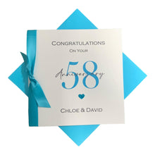 Load image into Gallery viewer, 58th Wedding Anniversary Card - 58 Year Fifty Eighth Anniversary Greeting Gift Wife Husband Parents Couple - Ribbon Number