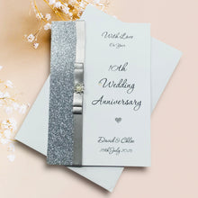 Load image into Gallery viewer, 10th Wedding Anniversary Card - Tin 10 Year Tenth Anniversary - 18 Colour Coice - Luxury Bow