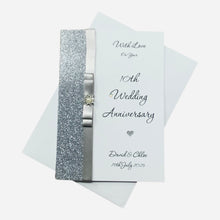 Load image into Gallery viewer, 10th Wedding Anniversary Card - Tin 10 Year Tenth Anniversary - 18 Colour Coice - Luxury Bow