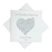 Load image into Gallery viewer, 10th Tin Wedding Anniversary Personalised Card - 10 Years - Vintage Heart