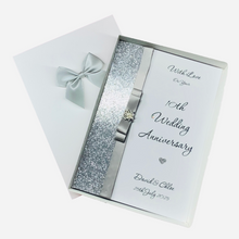 Load image into Gallery viewer, 10th Wedding Anniversary Card - Tin 10 Year Tenth Anniversary - 18 Colour Coice - Luxury Bow