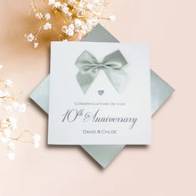 Load image into Gallery viewer, 10th Anniversary Card - Tin 10 Year Tenth Wedding Anniversary Luxury Greeting Card Personalised -  Regal Bow