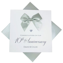 Load image into Gallery viewer, 10th Anniversary Card - Tin 10 Year Tenth Wedding Anniversary Luxury Greeting Card Personalised -  Regal Bow