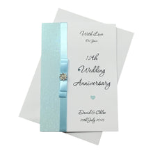 Load image into Gallery viewer, 12th Wedding Anniversary Card - Silk 12 Year Twelfth Anniversary - 18 Colour Coice - Luxury Bow