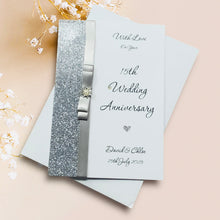 Load image into Gallery viewer, 15th Wedding Anniversary Card - Crystal 15 Year Fifteenth Anniversary - 18 Colour Coice - Luxury Bow