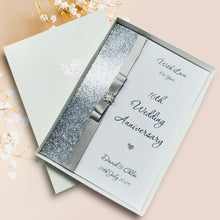 Load image into Gallery viewer, 16th Wedding Anniversary Card - Silver Holloware 16 Year Sixteenth Anniversary - 18 Colour Coice - Luxury Bow