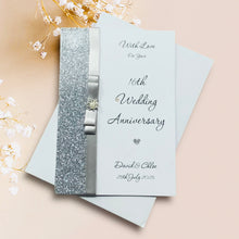 Load image into Gallery viewer, 16th Wedding Anniversary Card - Silver Holloware 16 Year Sixteenth Anniversary - 18 Colour Coice - Luxury Bow