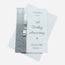 Load image into Gallery viewer, 16th Wedding Anniversary Card - Silver Holloware 16 Year Sixteenth Anniversary - 18 Colour Coice - Luxury Bow