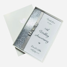 Load image into Gallery viewer, 16th Wedding Anniversary Card - Silver Holloware 16 Year Sixteenth Anniversary - 18 Colour Coice - Luxury Bow