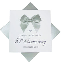 Load image into Gallery viewer, 16th Anniversary Card - Silver Holloware 16 Year Wedding Anniversary Luxury Greeting Card Personalised -  Regal Bow