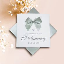 Load image into Gallery viewer, 16th Anniversary Card - Silver Holloware 16 Year Wedding Anniversary Luxury Greeting Card Personalised -  Regal Bow