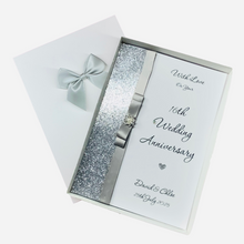 Load image into Gallery viewer, 16th Wedding Anniversary Card - Silver Holloware 16 Year Sixteenth Anniversary - 18 Colour Coice - Luxury Bow