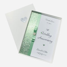 Load image into Gallery viewer, 1st Anniversary Card - Paper 1 Year First Wedding Anniversary -18 Colour Coice - Luxury Bow