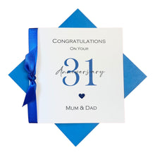 Load image into Gallery viewer, 31st Wedding Anniversary Card - Timepiece 31 Year Thirty First Greeting Card, Gift for Wife Husband Parents - 17 Colours- Ribbon Number