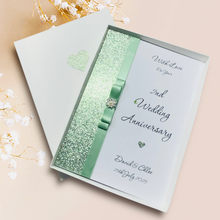 Load image into Gallery viewer, 2nd Anniversary Card - Cotton 2 Year Second Wedding Anniversary - 18 Colour Coice - Luxury Bow