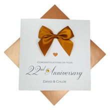 Load image into Gallery viewer, 22nd Anniversary Card - Copper 22 Year Wedding Anniversary Luxury Greeting Card Personalised - Regal Bow