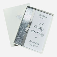 Load image into Gallery viewer, 23rd Wedding Anniversary Card - Silver Plate 23 Year Twenty Third Anniversary - 18 Colour Coice - Luxury Bow