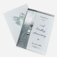 Load image into Gallery viewer, 23rd Wedding Anniversary Card - Silver Plate 23 Year Twenty Third Anniversary - 18 Colour Coice - Luxury Bow