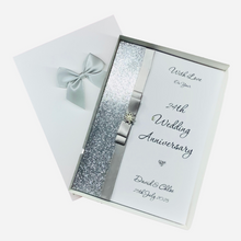 Load image into Gallery viewer, 24th Wedding Anniversary Card - Opal 24 Year Twenty Fourth Anniversary - 18 Colour Coice - Luxury Bow