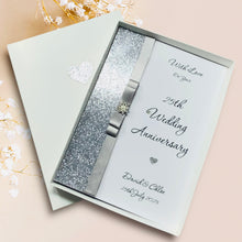 Load image into Gallery viewer, 25th Wedding Anniversary Card - Silver 25 Year Twenty Fifth Anniversary - 18 Colour Coice - Luxury Bow