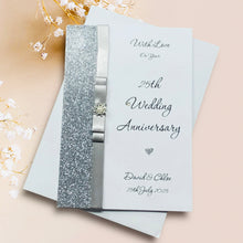 Load image into Gallery viewer, 25th Wedding Anniversary Card - Silver 25 Year Twenty Fifth Anniversary - 18 Colour Coice - Luxury Bow