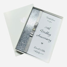 Load image into Gallery viewer, 25th Wedding Anniversary Card - Silver 25 Year Twenty Fifth Anniversary - 18 Colour Coice - Luxury Bow