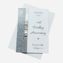 Load image into Gallery viewer, 25th Wedding Anniversary Card - Silver 25 Year Twenty Fifth Anniversary - 18 Colour Coice - Luxury Bow