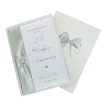 Load image into Gallery viewer, 25th Wedding Anniversary Card - Silver 25 Year Twenty Fifth Anniversary Luxury Greeting Card, Personalised