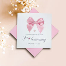 Load image into Gallery viewer, 2nd Anniversary Card - Cotton 2 Year Second Wedding Anniversary Luxury Greeting Card Personalised - Regal Bow