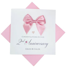 Load image into Gallery viewer, 2nd Anniversary Card - Cotton 2 Year Second Wedding Anniversary Luxury Greeting Card Personalised - Regal Bow
