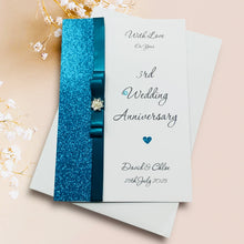 Load image into Gallery viewer, 3rd Anniversary Card - Leather 3 Year Third Wedding Anniversary - 18 Colour Coice - Luxury Bow