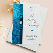 Load image into Gallery viewer, 3rd Anniversary Card - Leather 3 Year Third Wedding Anniversary - 18 Colour Coice - Luxury Bow