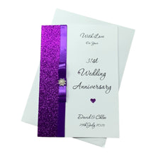 Load image into Gallery viewer, 31st Wedding Anniversary Card - Timepiece 31 Year Thirty First Anniversary - 18 Colour Coice - Luxury Bow