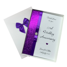 Load image into Gallery viewer, 33rd Wedding Anniversary Card - Amethyst 33 Year Thirty Third Anniversary - 18 Colour Coice - Luxury Bow