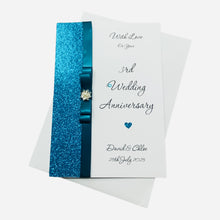 Load image into Gallery viewer, 3rd Anniversary Card - Leather 3 Year Third Wedding Anniversary - 18 Colour Coice - Luxury Bow
