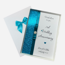 Load image into Gallery viewer, 3rd Anniversary Card - Leather 3 Year Third Wedding Anniversary - 18 Colour Coice - Luxury Bow