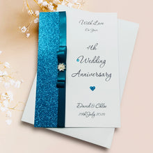 Load image into Gallery viewer, 4th Anniversary Card - Linen 4 Year Fourth Wedding Anniversary - 18 Colour Coice - Luxury Bow