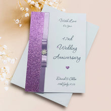 Load image into Gallery viewer, 42nd Wedding Anniversary Card - Clock 42 Year Forty Second Anniversary - 18 Colour Coice - Luxury Bow