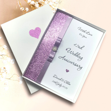 Load image into Gallery viewer, 42nd Wedding Anniversary Card - Clock 42 Year Forty Second Anniversary - 18 Colour Coice - Luxury Bow