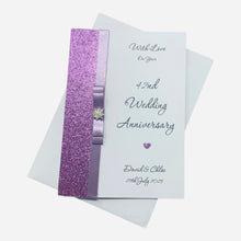 Load image into Gallery viewer, 42nd Wedding Anniversary Card - Clock 42 Year Forty Second Anniversary - 18 Colour Coice - Luxury Bow