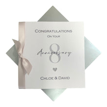 Load image into Gallery viewer, 8th Anniversary Card - Bronze 8 Year Eight Wedding Anniversary Greeting Card Gift Wife Husband Couple Friends - Ribbon Number