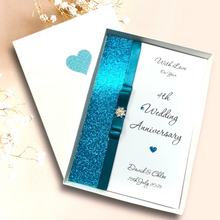 Load image into Gallery viewer, 4th Anniversary Card - Linen 4 Year Fourth Wedding Anniversary - 18 Colour Coice - Luxury Bow