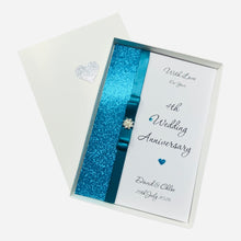 Load image into Gallery viewer, 4th Anniversary Card - Linen 4 Year Fourth Wedding Anniversary - 18 Colour Coice - Luxury Bow