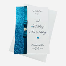 Load image into Gallery viewer, 4th Anniversary Card - Linen 4 Year Fourth Wedding Anniversary - 18 Colour Coice - Luxury Bow