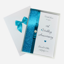 Load image into Gallery viewer, 4th Anniversary Card - Linen 4 Year Fourth Wedding Anniversary - 18 Colour Coice - Luxury Bow