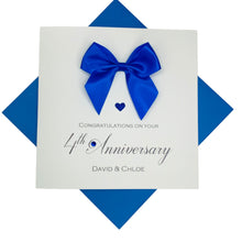 Load image into Gallery viewer, 4th Anniversary Card - Linen 4 Year Fourth Wedding Anniversary Luxury Greeting Card Personalised - Regal Bow