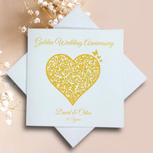 Load image into Gallery viewer, 50th Golden Wedding Anniversary Personalised Card - 50 Years - Vintage Heart