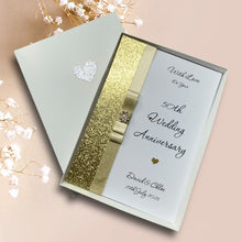 Load image into Gallery viewer, 50th Wedding Anniversary Card - Golden 50 Year Fiftieth Anniversary - 18 Colour Coice - Luxury Bow