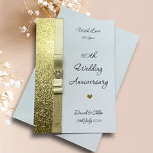 Load image into Gallery viewer, 50th Wedding Anniversary Card - Golden 50 Year Fiftieth Anniversary - 18 Colour Coice - Luxury Bow